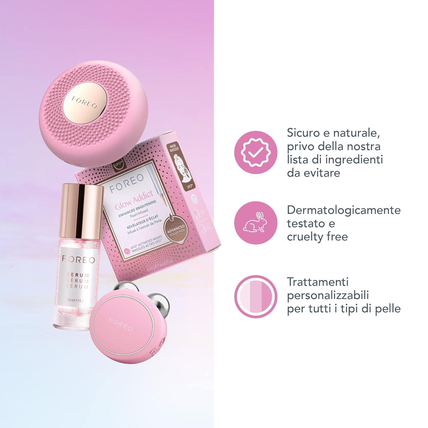 imageFOREO BEAR mini Microcurrent Facial Device UFO mini 2 Face Mask Treatment SERUM 1 fl oz 6 UFO Power Activated Masks Skin Supremes Holiday SetBEAR mini UFO mini 2 UFO masks