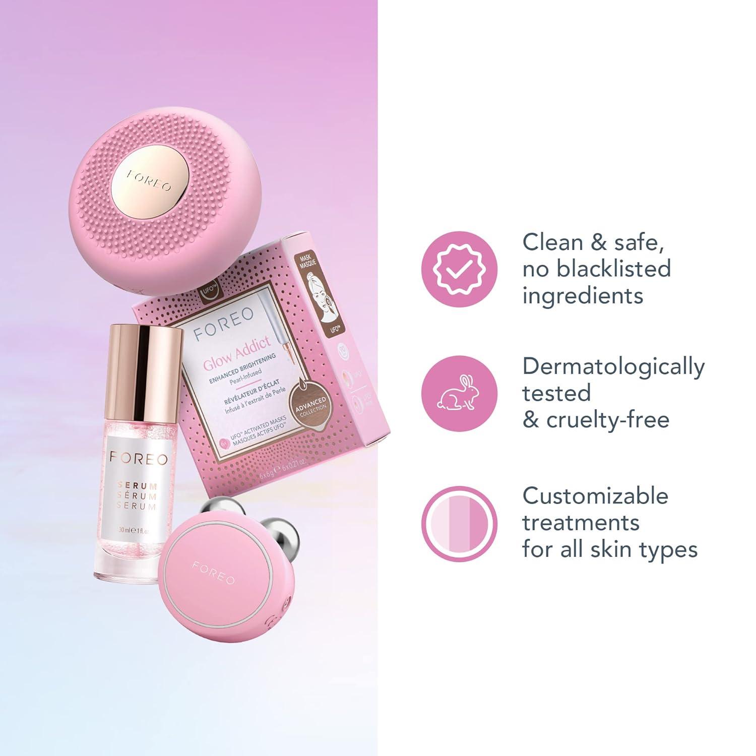 imageFOREO BEAR mini Microcurrent Facial Device UFO mini 2 Face Mask Treatment SERUM 1 fl oz 6 UFO Power Activated Masks Skin Supremes Holiday SetBEAR mini UFO mini 2 UFO masks
