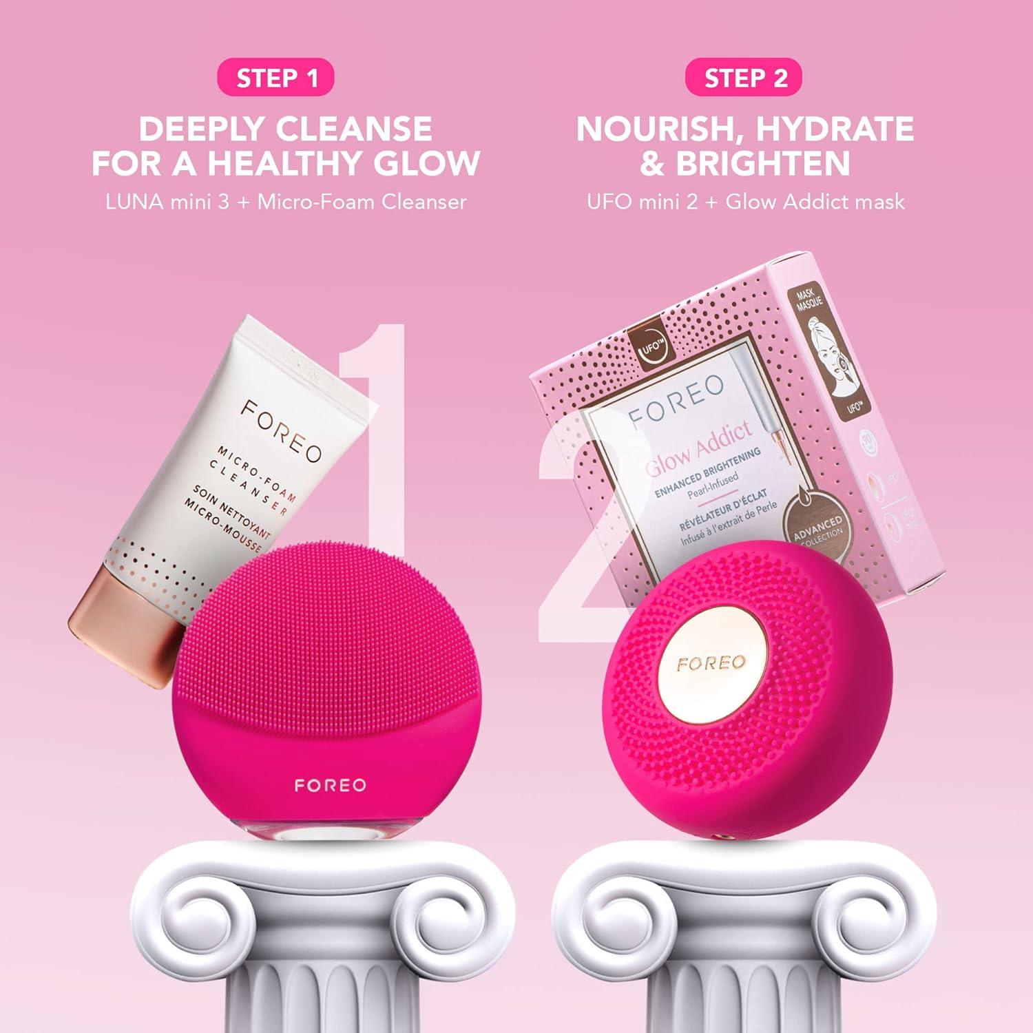 imageFOREO BEAR mini Microcurrent Facial Device UFO mini 2 Face Mask Treatment SERUM 1 fl oz 6 UFO Power Activated Masks Skin Supremes Holiday SetLUNA mini 3 UFO mini 2 Microfoam cleanser UFO masks