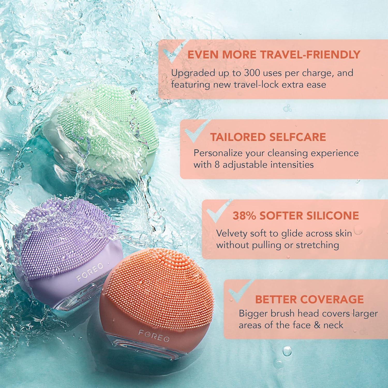 imageFOREO LUNA 4 go Face Cleansing Brush ampamp Massager Premium Face Care Enhances Absorption Simple Skin Care Tools For All Skin Types Peach PerfectPeach Perfect