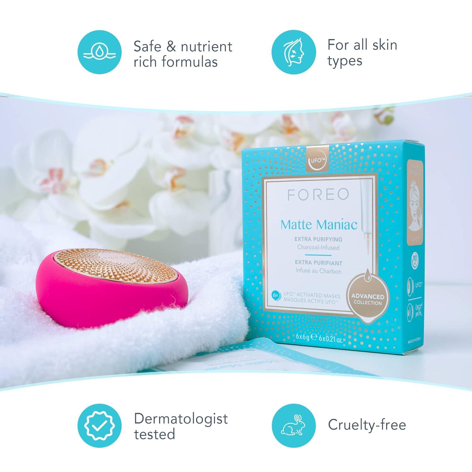 imageFOREO Make My Day UFO Activated Facial Mask for Dry Dehydrated Skin 7 pack Moisturizing ampamp Antipollution Hyaluronic Acid ampamp Red Algae Clean Formula Crueltyfree Compatible with all UFO devicesMatte Maniac