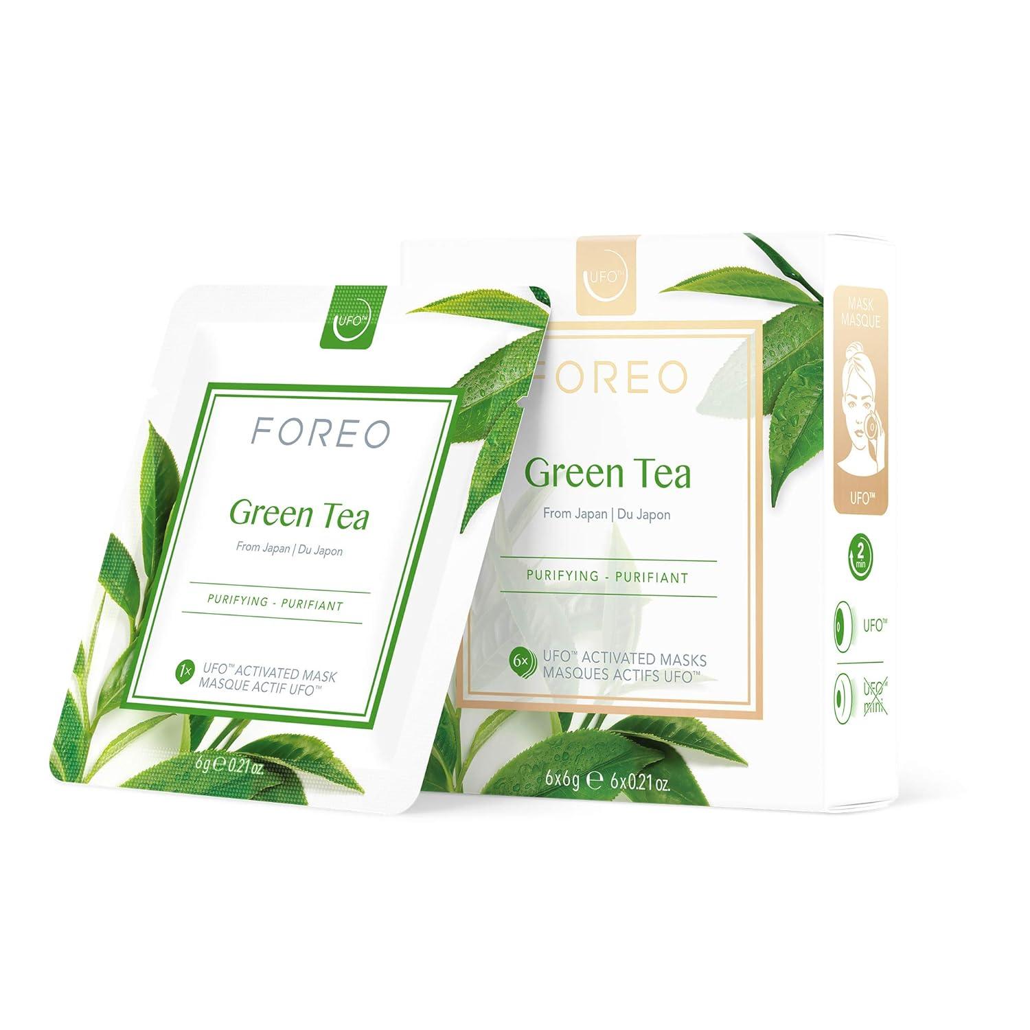 imageFOREO Make My Day UFO Activated Facial Mask for Dry Dehydrated Skin 7 pack Moisturizing ampamp Antipollution Hyaluronic Acid ampamp Red Algae Clean Formula Crueltyfree Compatible with all UFO devicesGreen Tea