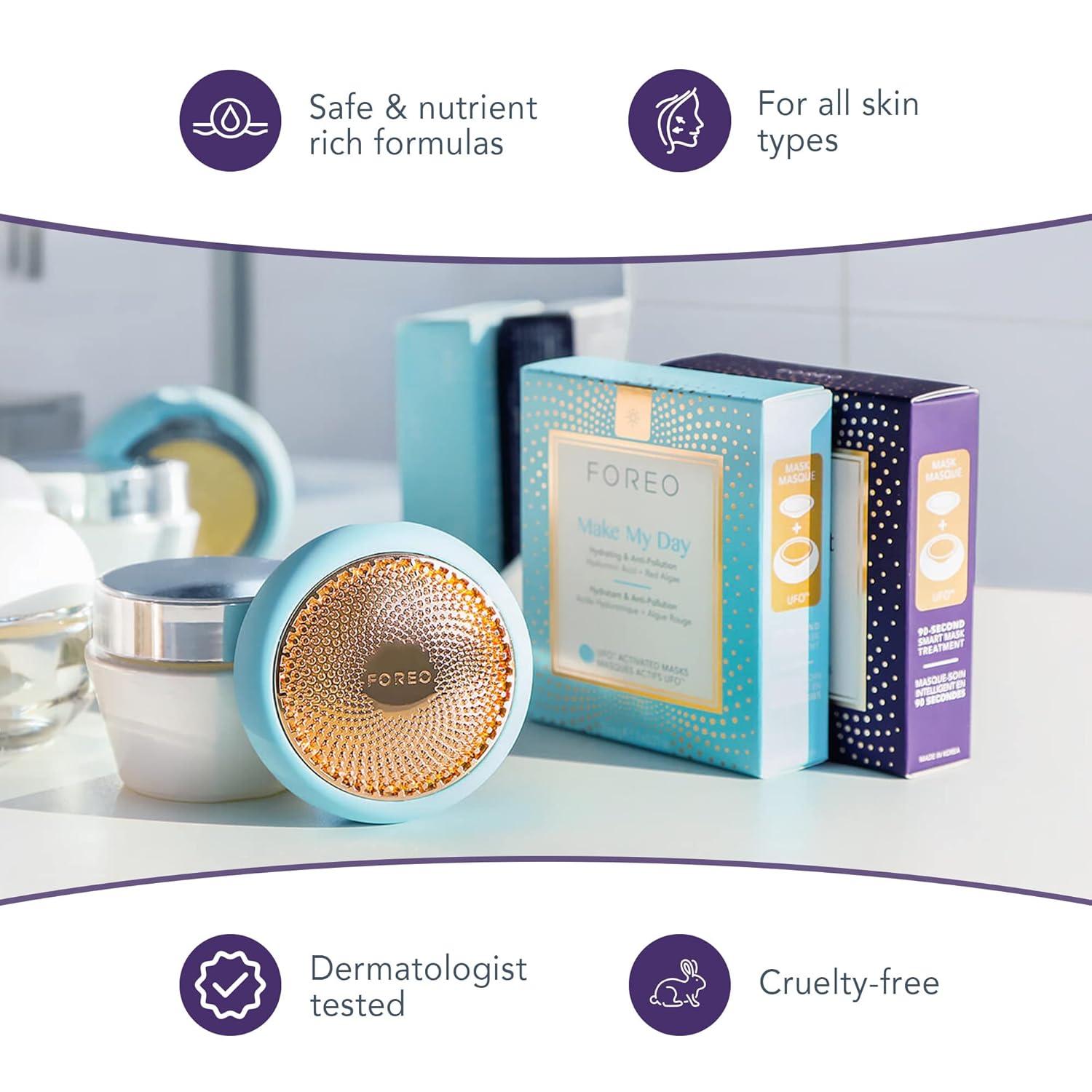 imageFOREO Make My Day UFO Activated Facial Mask for Dry Dehydrated Skin 7 pack Moisturizing ampamp Antipollution Hyaluronic Acid ampamp Red Algae Clean Formula Crueltyfree Compatible with all UFO devicesCall it A Night