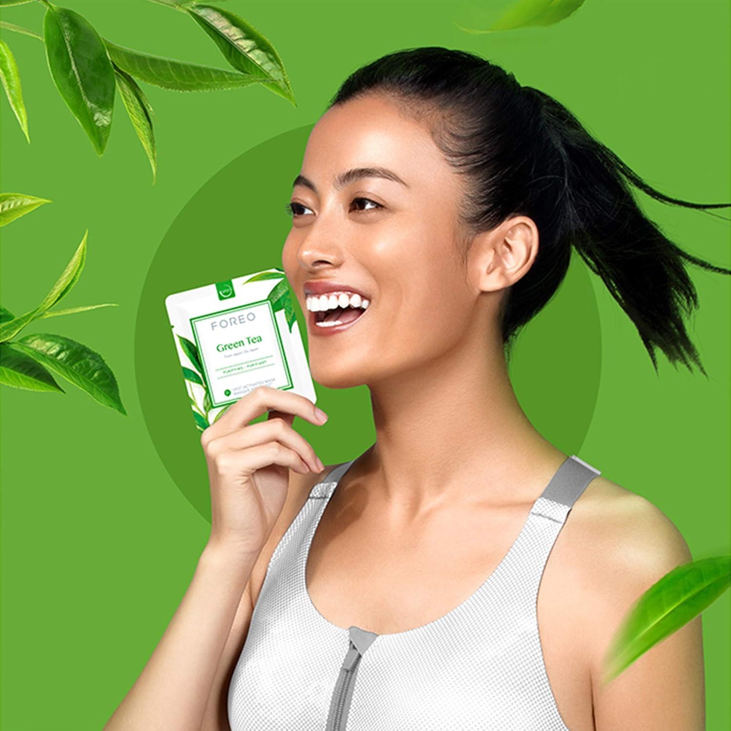 imageFOREO Make My Day UFO Activated Facial Mask for Dry Dehydrated Skin 7 pack Moisturizing ampamp Antipollution Hyaluronic Acid ampamp Red Algae Clean Formula Crueltyfree Compatible with all UFO devicesGreen Tea