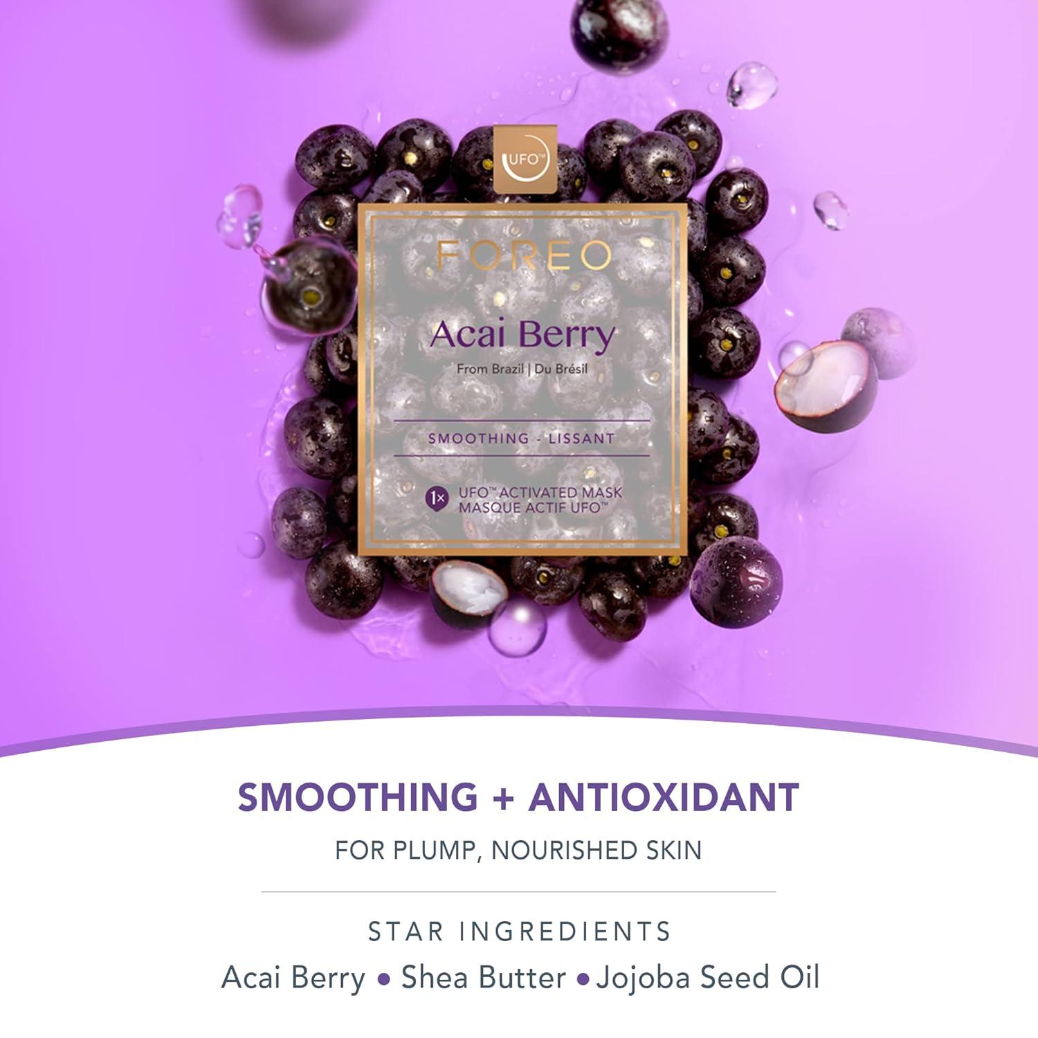 imageFOREO Make My Day UFO Activated Facial Mask for Dry Dehydrated Skin 7 pack Moisturizing ampamp Antipollution Hyaluronic Acid ampamp Red Algae Clean Formula Crueltyfree Compatible with all UFO devicesAcai Berry