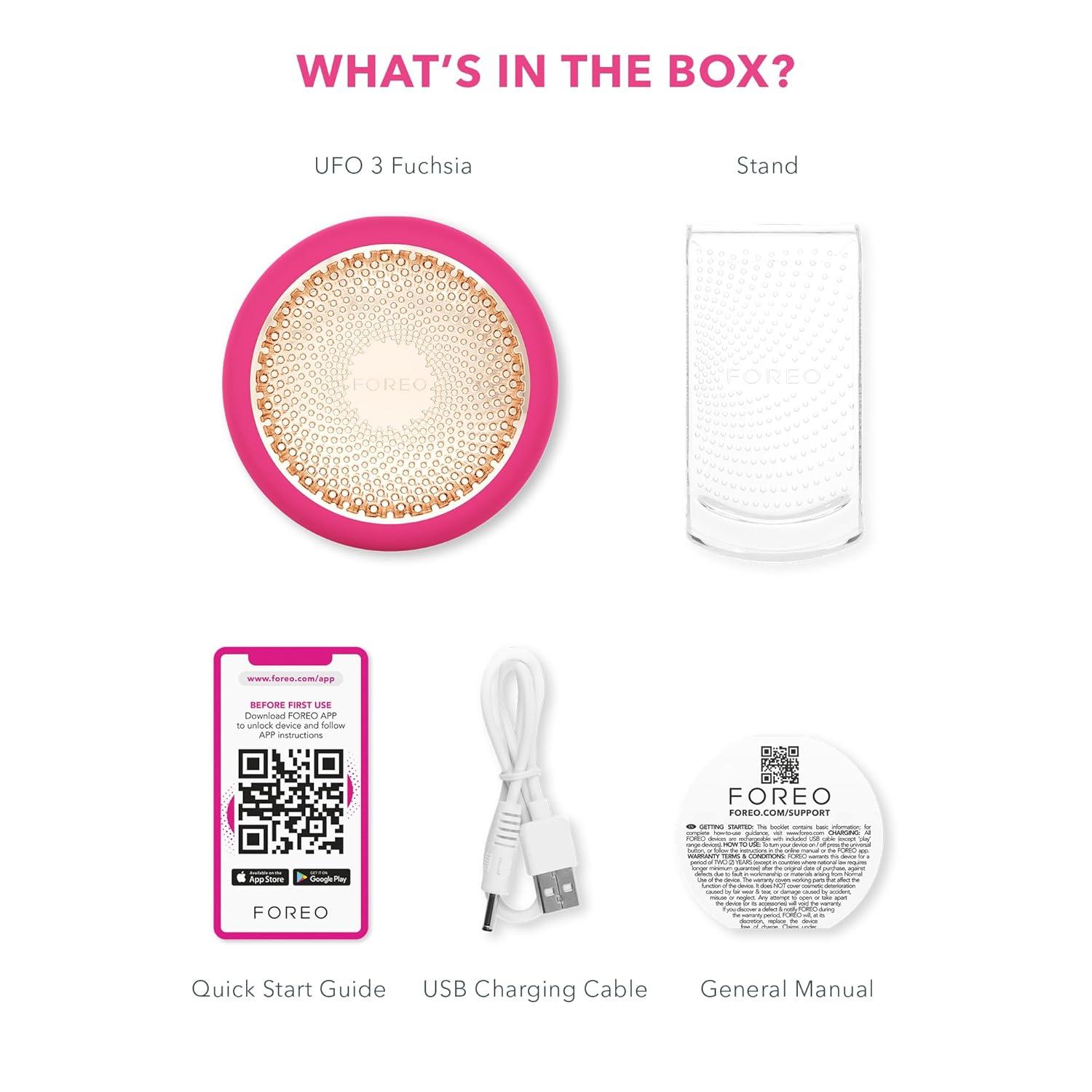 imageFOREO UFO 3 Deep Face Moisturiser 5in1 Facial Spa Red Light Warming Cooling Face Massage Anti Aging Face Mask Skin Care FuchsiaFuchsia