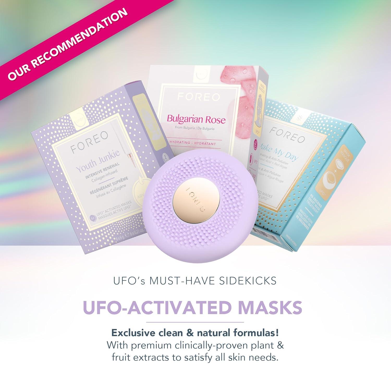 imageFOREO UFO 3 go Travelfriendly Face Mask Skincare Device Face Moisturiser AntiAging Red Light Warming Facial Massage Compact Appconnected EvergreenLavender
