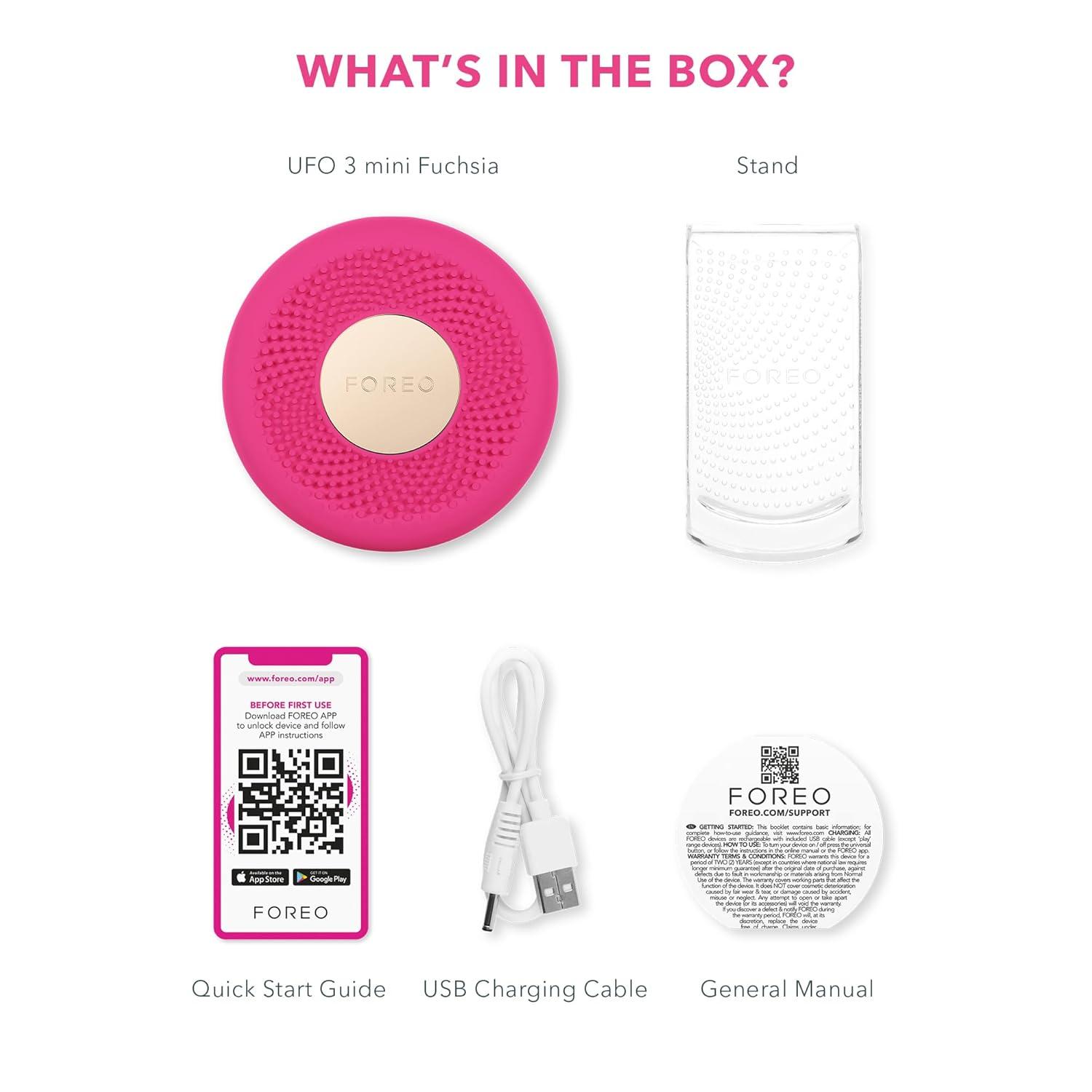 imageFOREO UFO 3 mini 4in1 Face Mask Skincare Device Face Moisturiser AntiAging Full spectrum Light ampamp Red Light Warming Facial Massage Appconnected Pearl PinkFuchsia