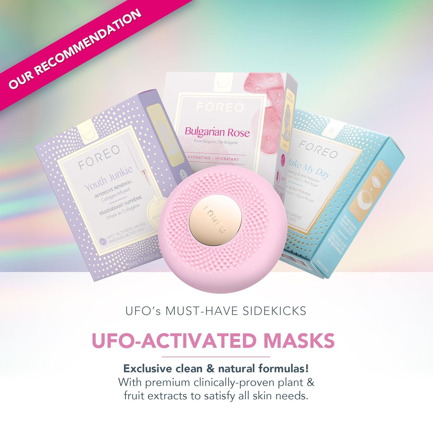 imageFOREO UFO 3 mini 4in1 Face Mask Skincare Device Face Moisturiser AntiAging Full spectrum Light ampamp Red Light Warming Facial Massage Appconnected Pearl PinkPearl Pink