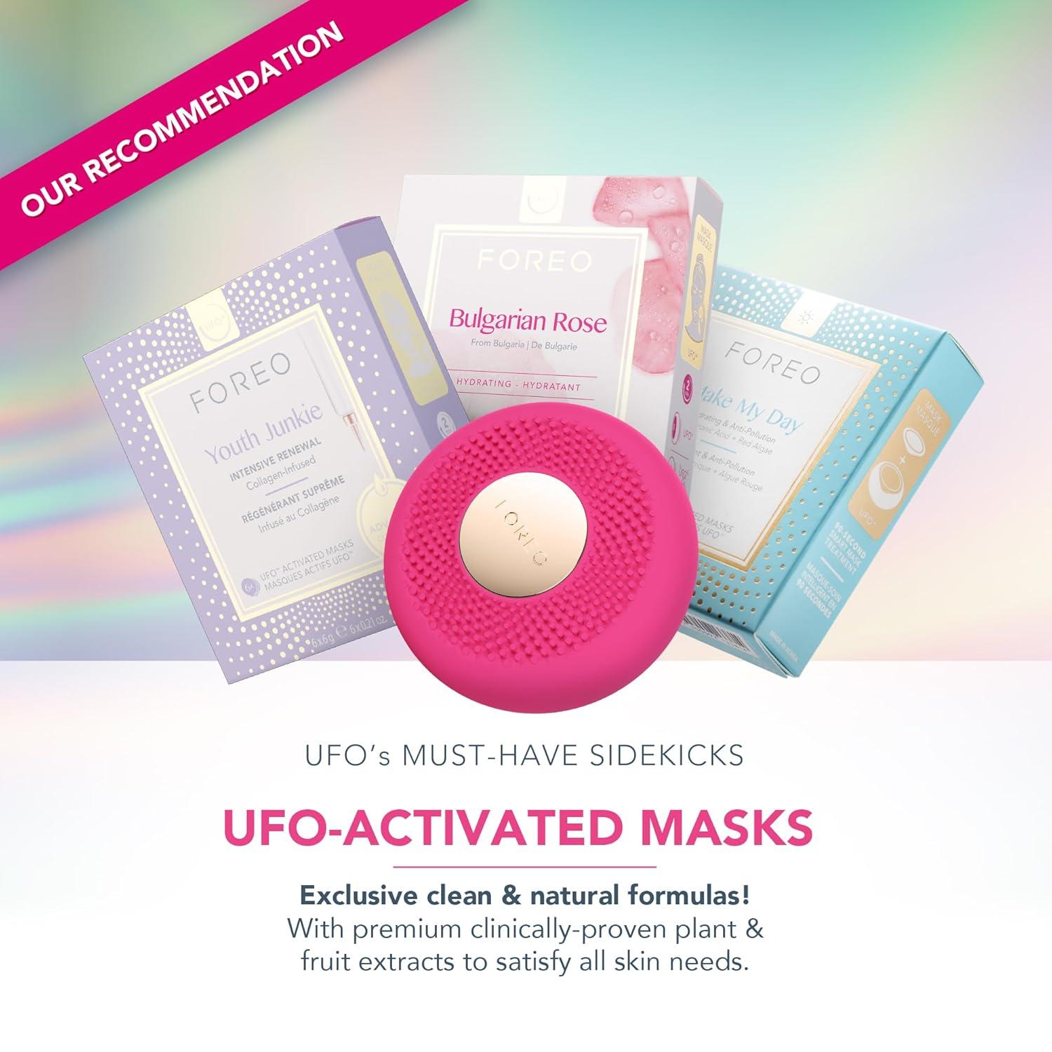 imageFOREO UFO 3 mini 4in1 Face Mask Skincare Device Face Moisturiser AntiAging Full spectrum Light ampamp Red Light Warming Facial Massage Appconnected Pearl PinkFuchsia