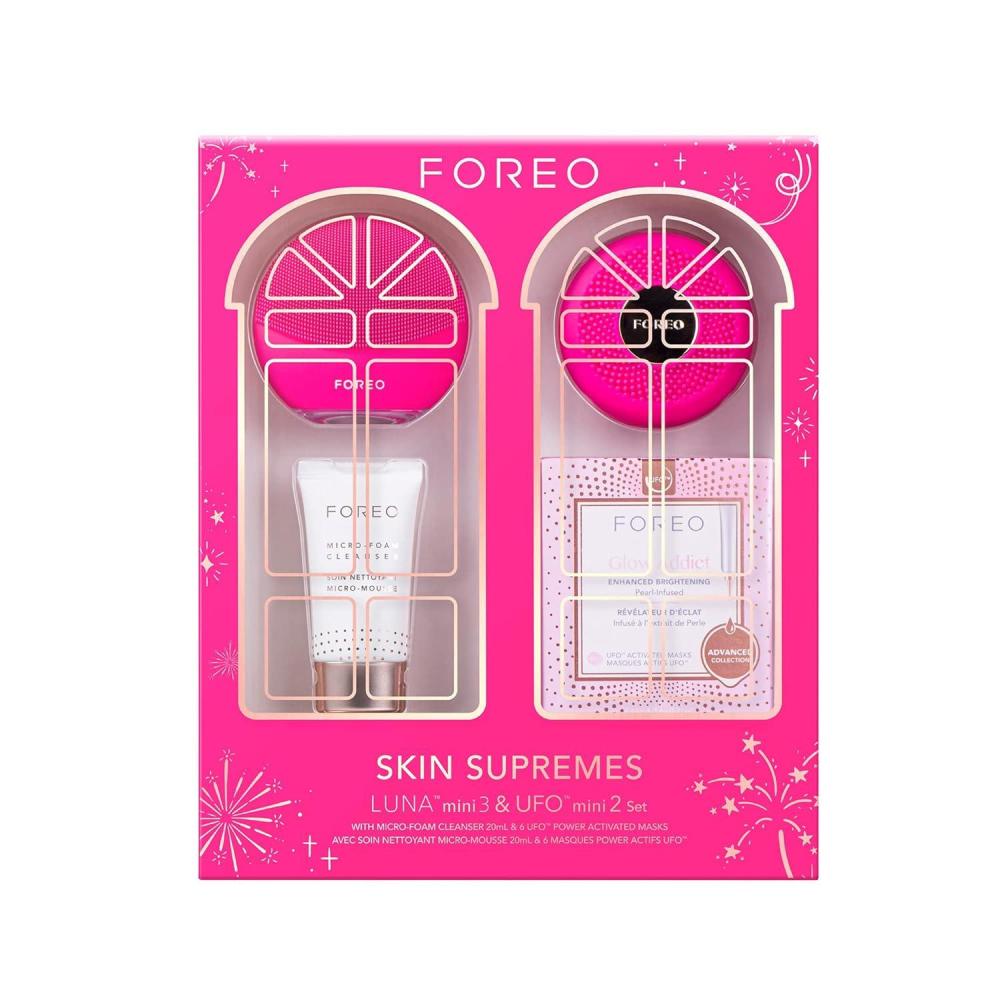 imageFOREO BEAR mini Microcurrent Facial Device UFO mini 2 Face Mask Treatment SERUM 1 fl oz 6 UFO Power Activated Masks Skin Supremes Holiday SetLUNA mini 3 UFO mini 2 Microfoam cleanser UFO masks