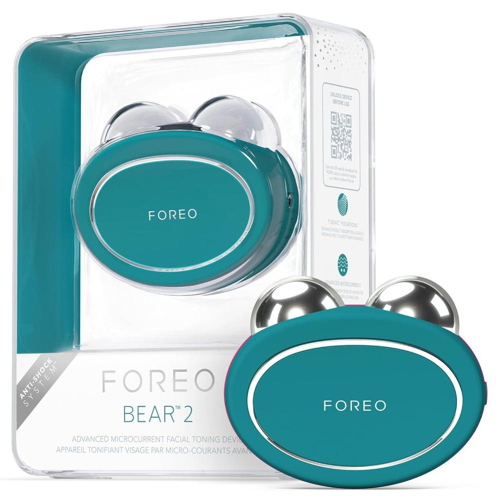 imageFOREO Bear 2 Advanced Toning Microcurrent Facial Device Face Sculpting Tool Firm ampamp Contour NonInvasive Increases Skin Care Absorption LavenderEvergreen
