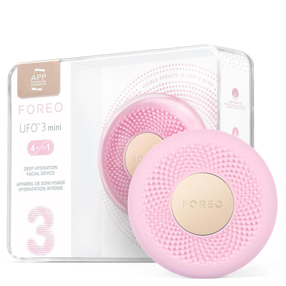 imageFOREO UFO 3 mini 4in1 Face Mask Skincare Device Face Moisturiser AntiAging Full spectrum Light ampamp Red Light Warming Facial Massage Appconnected Pearl PinkPearl Pink